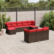 Set Divani da Giardino 10 pz con Cuscini Marrone in Polyrattan 3218334