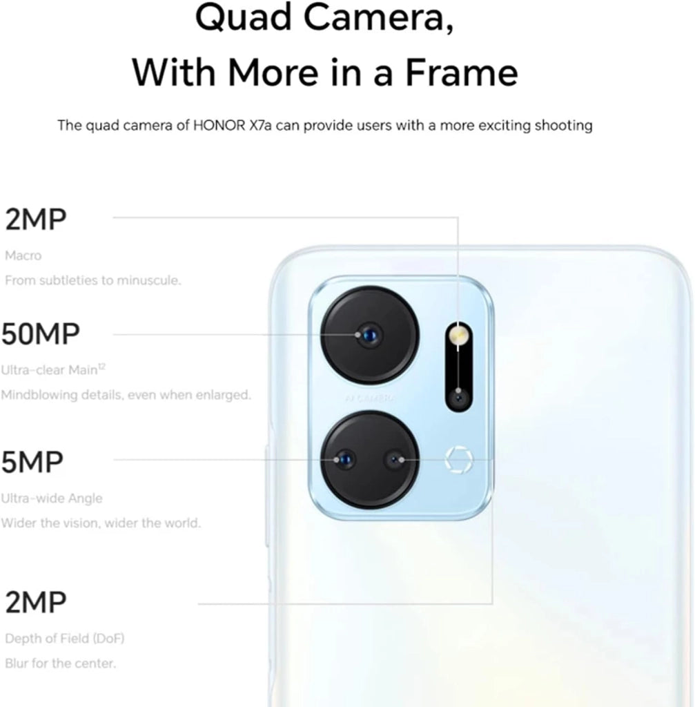 X7a 4G Smartphone 4GB 128GB, 6.74" FullView Display, 50MP Quad Rear Camera, batteria da 5230 mAh, 22.5W SuperCharge, memoria espandibile, Android 12, NFC, Nero