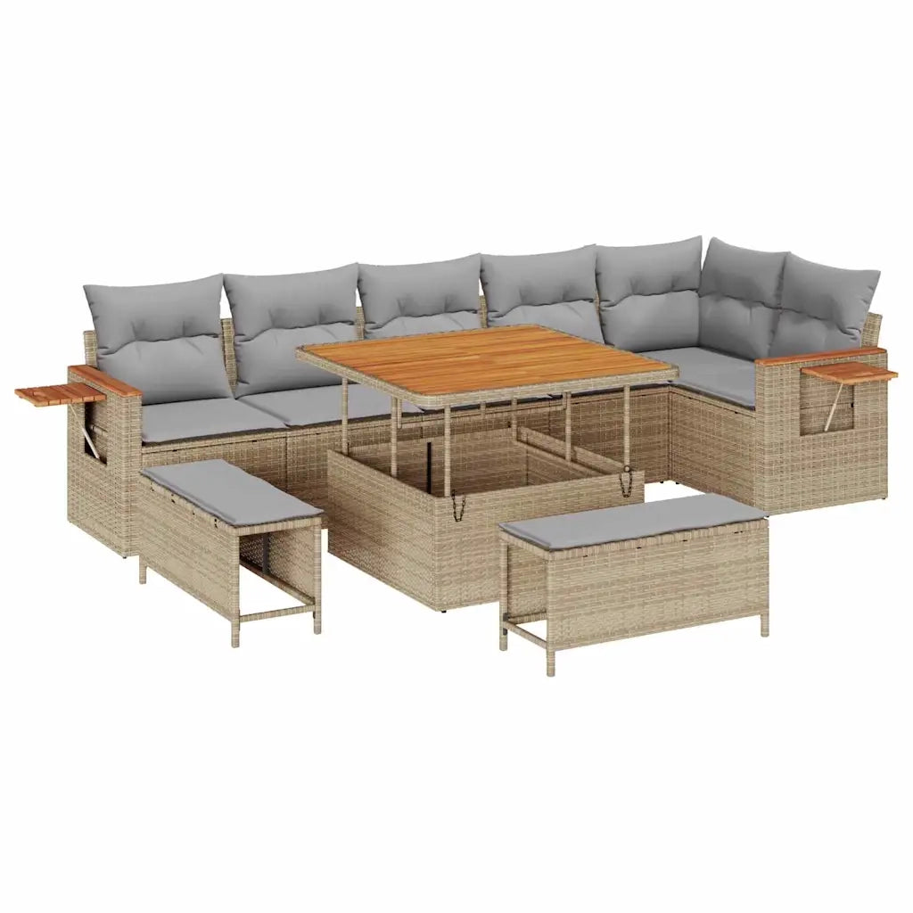 Set Divano da Giardino con cuscino 9 pcs Beige e Grigio Chiaro