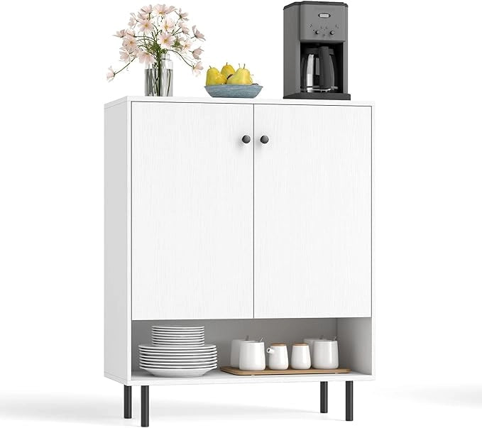 Credenza da Cucina, Armadietto da Terra Salvaspazio con 1 Ripiano Regolabile e 1 Vano, Mobiletto in Legno per Bagno, Soggiorno, Cucina, Ingresso, 75 x 35 x 95 cm, Portata 110 kg (Bianco)