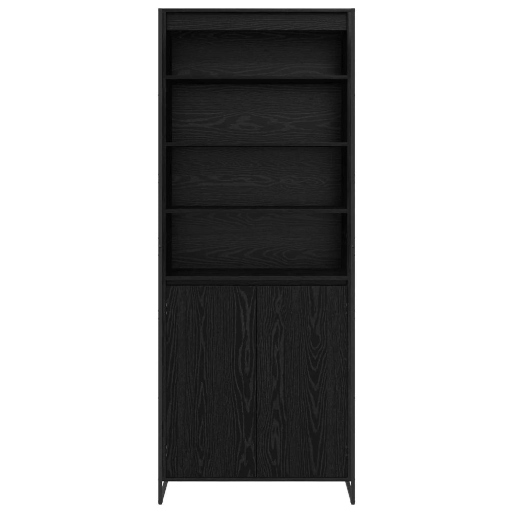 Set di 2 moderni mobili alti rettangolari per soggiorno pratici contenitori 79 x 36 x 200 cm realizzati in legno di rovere nero 02_0056103