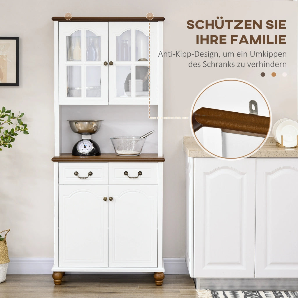 Buffet Cucina Classico con 2 Cassetti e 2 Ante ¨C zephmum ¨C Bianco e Marrone 76x38x182 cm