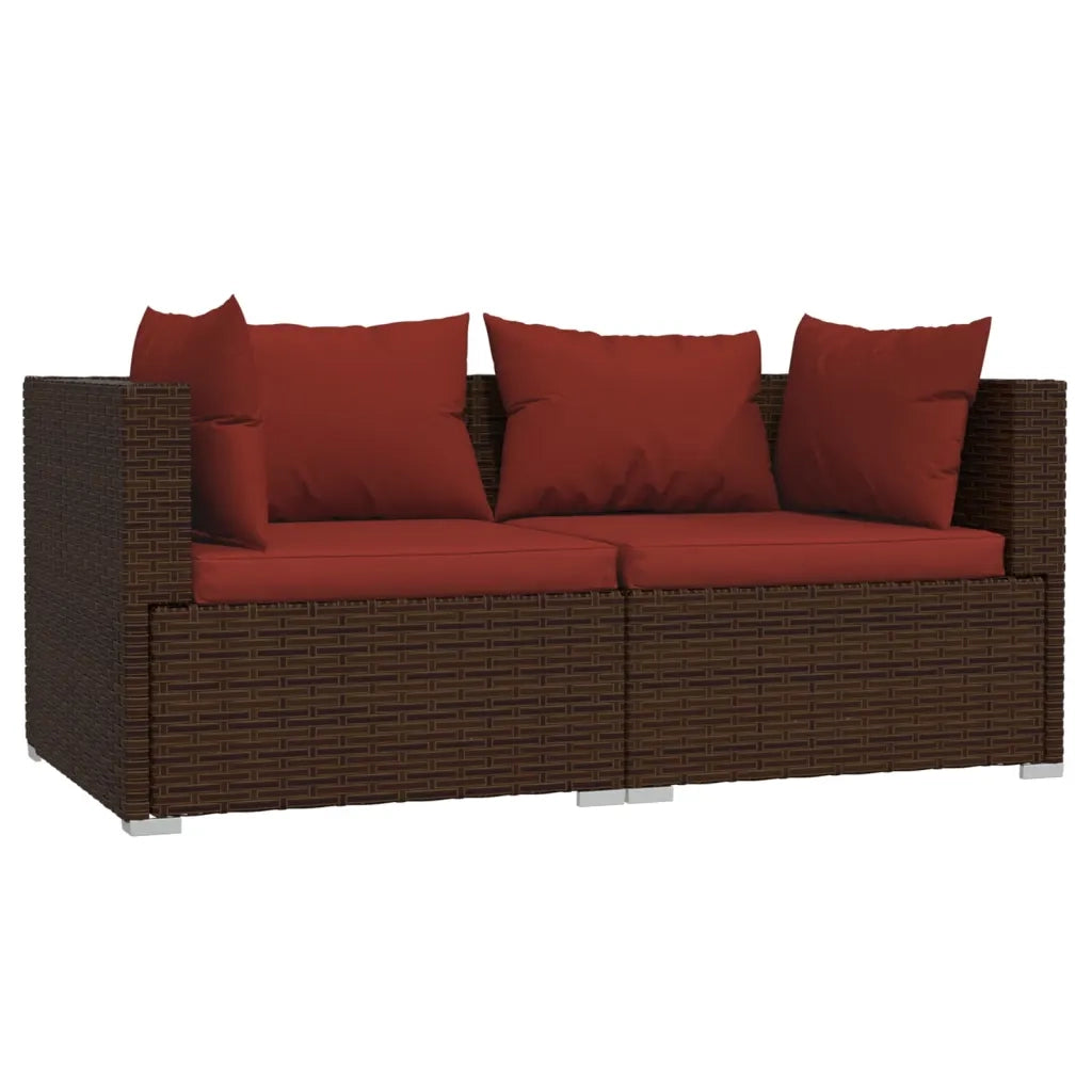 Set Divani da Giardino con Cuscini 3 pz in Polyrattan Marrone cod mxl 70760