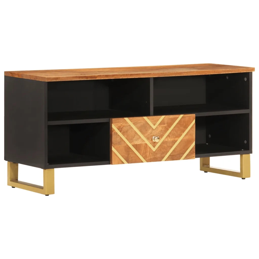 Mobile Porta TV-Mobile per TV-Credenza TV Marrone e Nero 100x33,5x46 cm in Legno di Mango 179563