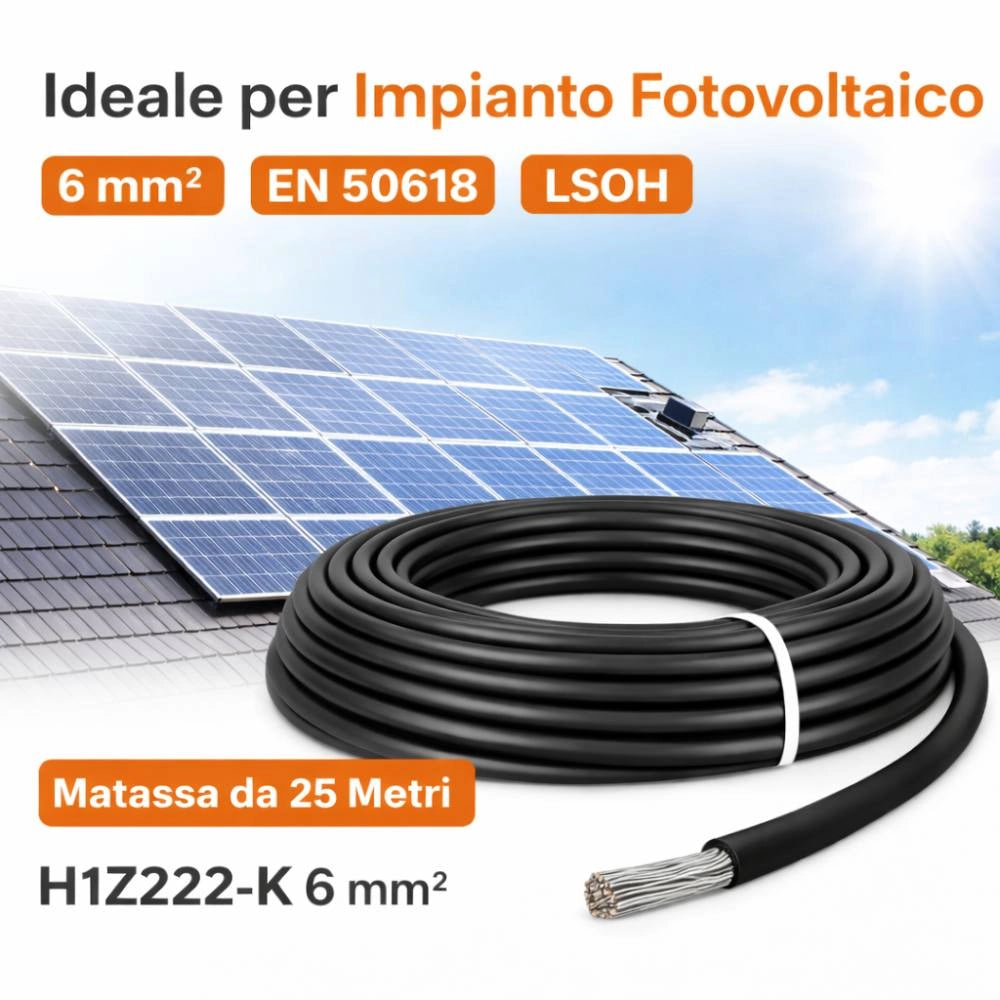 Cavo solare unipolare nero 6 mm² en 50618 per impianti fotovoltaici *** lunghezza metri 25, confezione 1