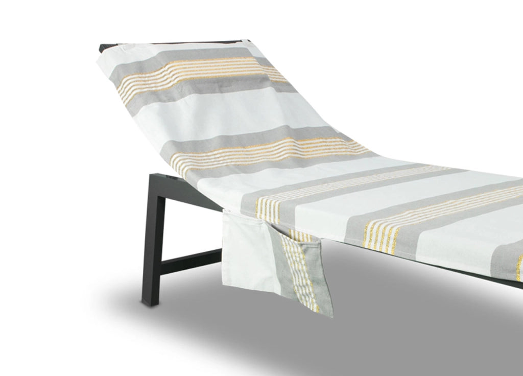 Telo Mare Lettino Spiaggia Piscina Con Cuscino E Tasche Modello Gold - Telo Mare - Grigio-Gold
