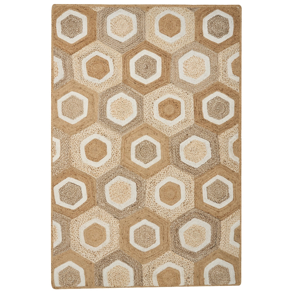 Tappeto corridoio in iuta beige intrecciato a mano con motivo geometrico 200 x 300 cm ingresso stile boho rustico