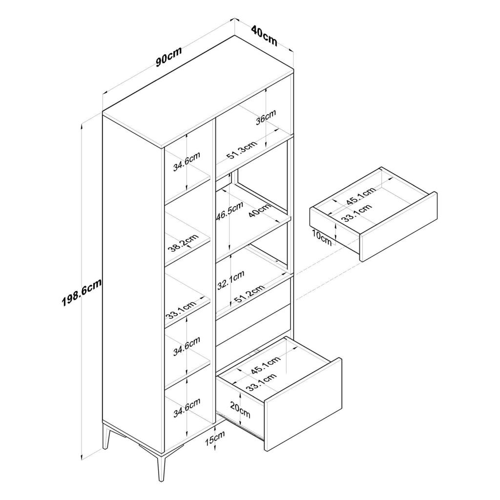 Madia Solofra, Credenza 5 Ripiani, 90x40x199h cm Bianco