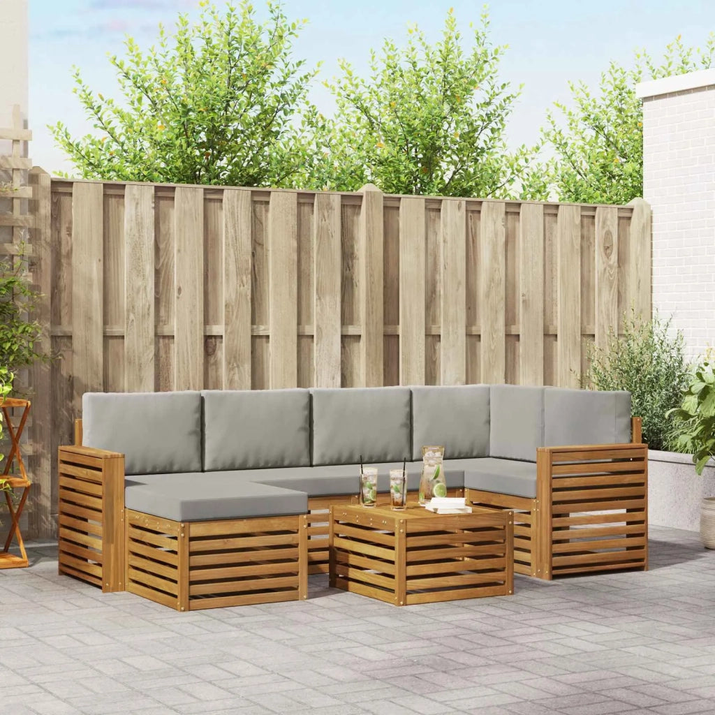 Set divano sezionale con cuscino 7 pcs Grigio Naturale e Chiaro