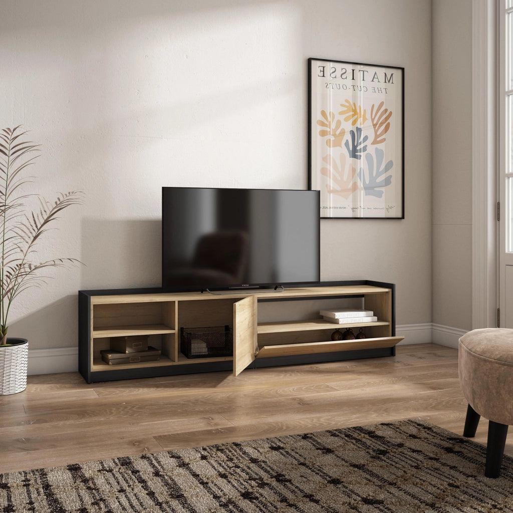 Mobile TV Soggiorno, 207x50x37 cm, Per TV fino a 80", Mobile Soggiorno, Rovere e nero