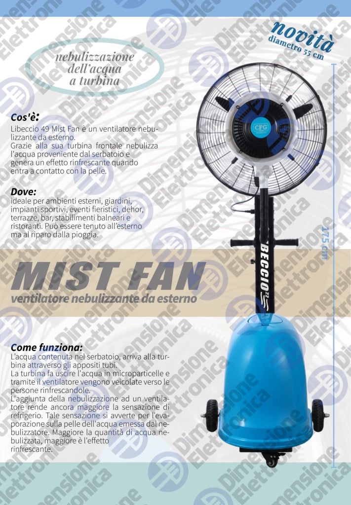 CFG Libeccio 22 Mist Fan Ventilatore con nebulizzatore per giardino, impianti sportivi, eventi fieristici, dehor, terrazze, bar, stabilimenti balneari e ristoranti