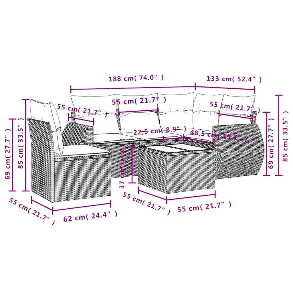 Set Divani da Giardino 6 pz con Cuscini Marrone in Polyrattan 3221383