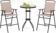 Set da Bistrò, Set da Giardino con (Ombrello), Tavolo con Foro da Ombrello, e 2 Sedie Pieghevoli, Set Tavolo e Sedie da Giardino, Set da Esterno per Balcone, Beige (Senza Parasole)