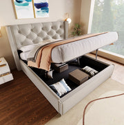 Letto matrimoniale imbottito con contenitore 160x200 cm; testa letto capitonn茅; grigio chiaro