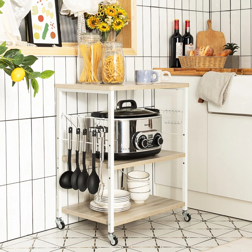 Scaffale per pasticceria con 3 livelli e 10 ganci rimovibili, Carrellino da cucina per bar ristorante hotel Naturale