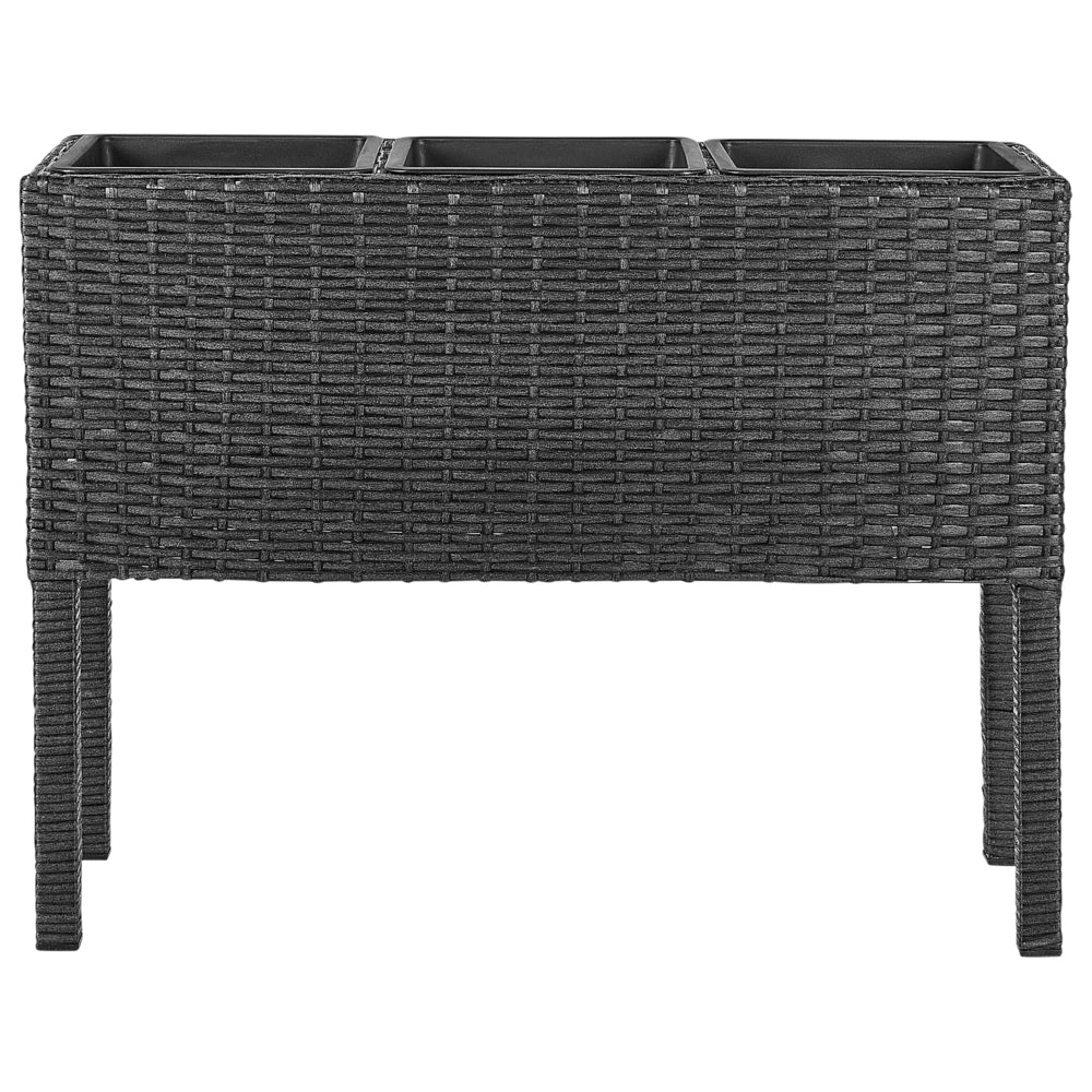 Fioriera da giardino in finto rattan nero con 3 inserti per interni e per esterni