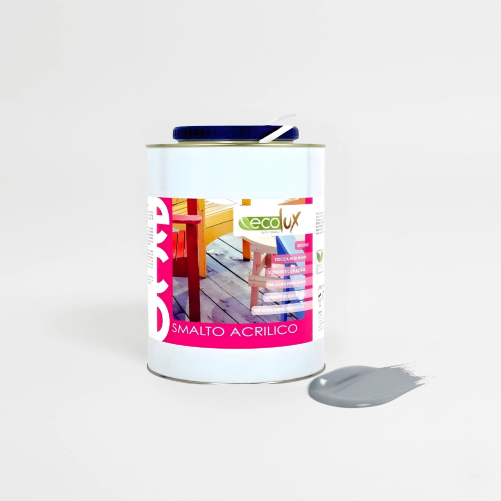 Ecolux smalto satinato acrilico ecologico per legno e metallo *** formato 2.5 lt, colore- grigio, confezione 1