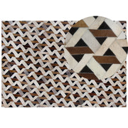 Tappeto tappetino Tappeto in Pelle Marrone e Grigio Motivo Geometrico 160 x 230 cm Rustic Boho
