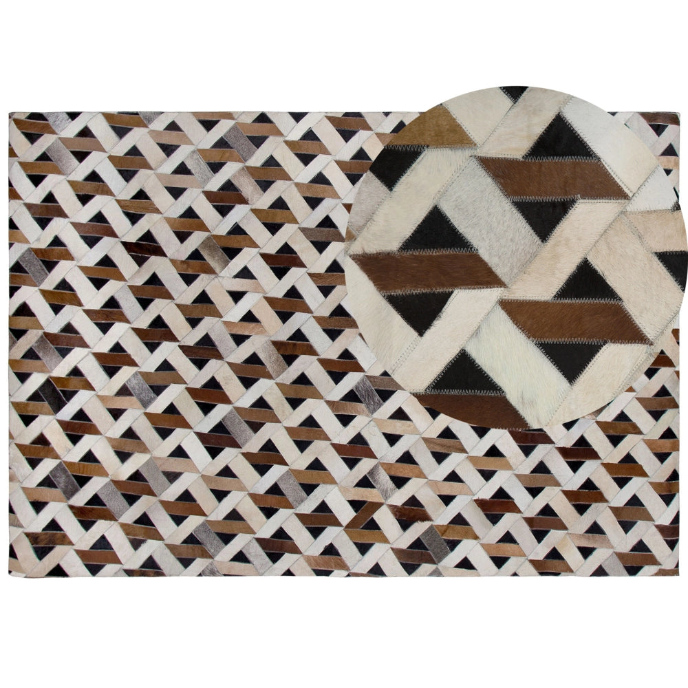 Tappeto tappetino Tappeto in Pelle Marrone e Grigio Motivo Geometrico 160 x 230 cm Rustic Boho
