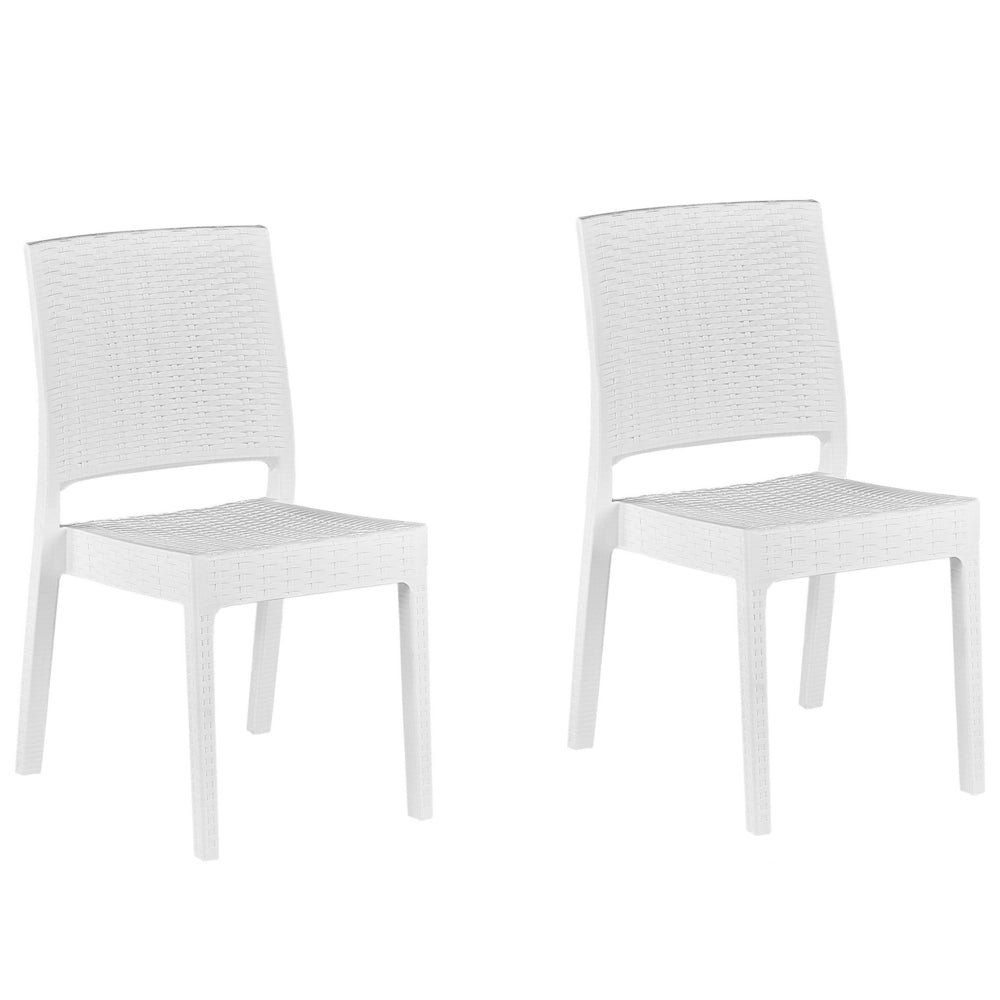 Set di 2 sedie da pranzo da giardino bianche in materiale sintetico impilabili per esterno minimalista