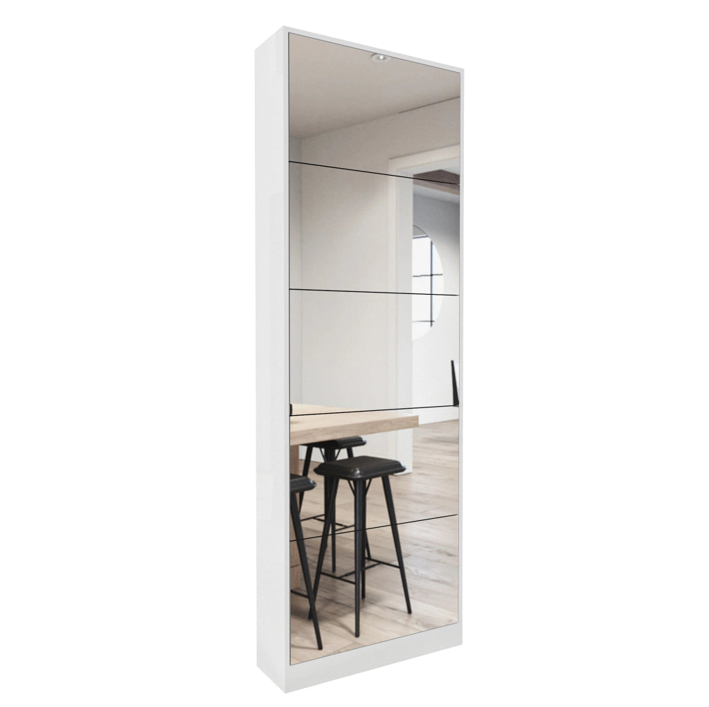 Scarpiera con specchio 63x19，6x185 cm in MDF bianco per ingresso