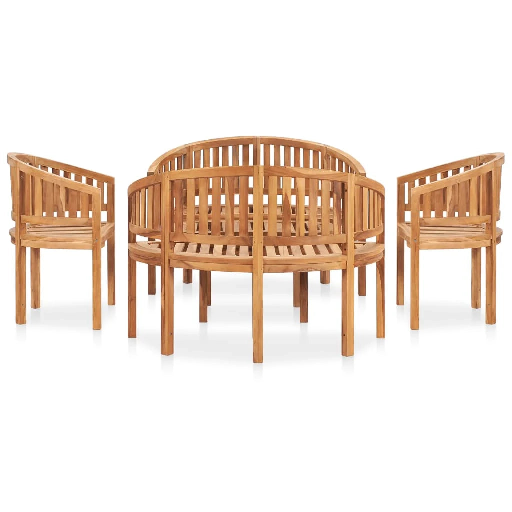 Mobili da giardino mobili da esterno Set di mobili da 5 pezzi in legno massello di teak a forma di banana 02_0016580