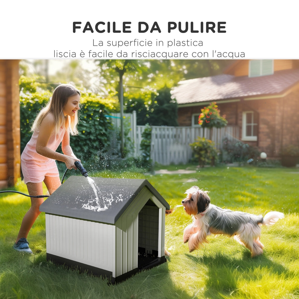 Casetta per Cani Piccoli e Mini da Esterno 62x61x60 cm Impermeabile in Plastica con Finestra Grigio