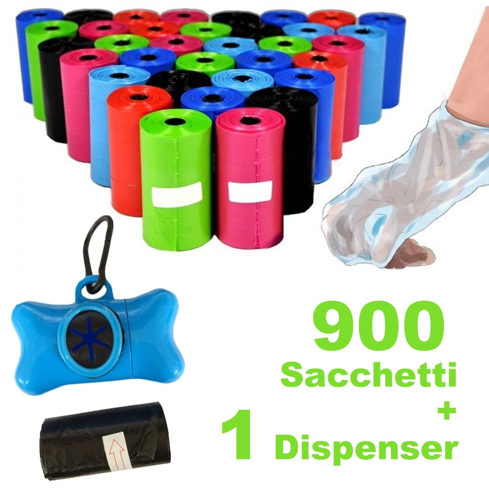 Trade Shop - 900 Sacchetti Igienici Per Bisogni Escrementi Cani Raccolta Feci Con Dispenser -