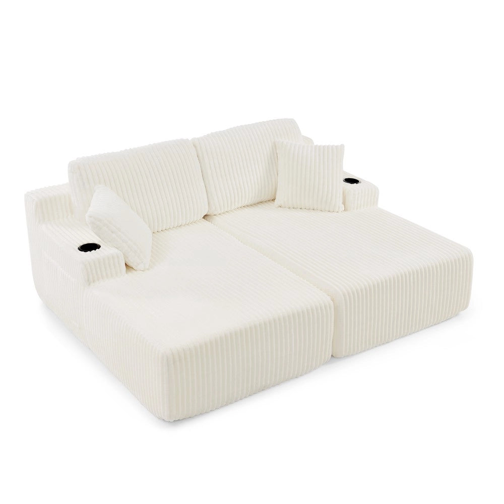 Divano letto 2 posti - Zephmum - Tessuto spazzolato morbido, tasca laterale, porta bevande, cuscini incluso, beige