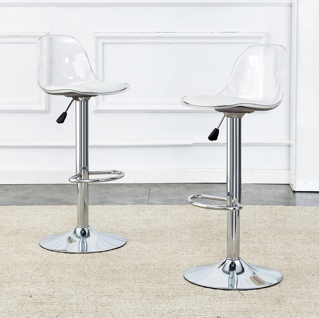 Set di 2 sgabelli da bar regolabili 82-104 cm trasparente e argento, girevoli 360°