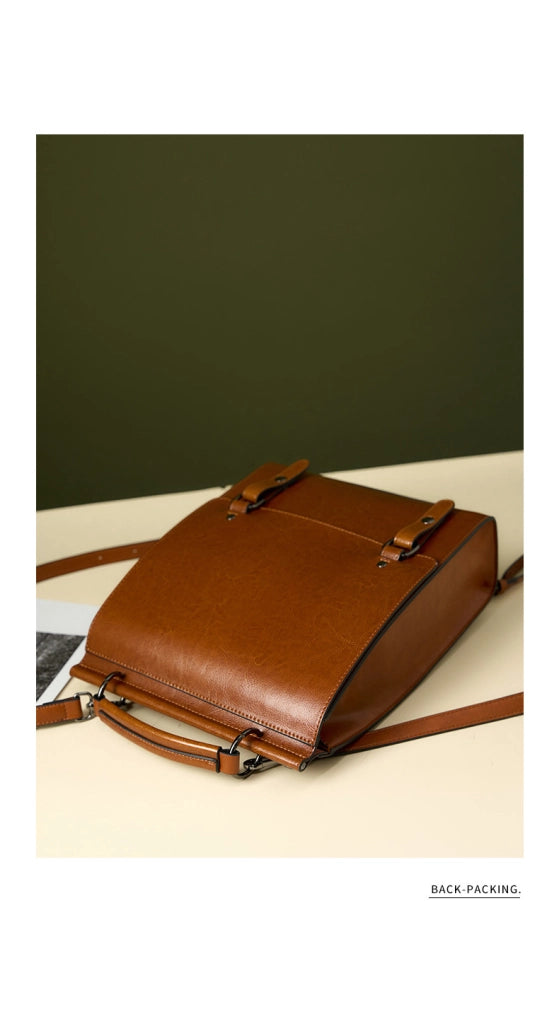 Zaino in vera pelle, stile British College, marrone