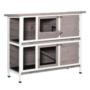 Gabbia per Conigli Conigliera 122x50x101 cm a 2 livelli con Tetto Apribile Mangiatoia e Vassoi Estraibili in Legno