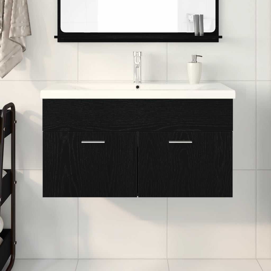 Mobile Lavabo Bagno con Lavabo Integrato Quercia Nera Legno Ingegnerizzato