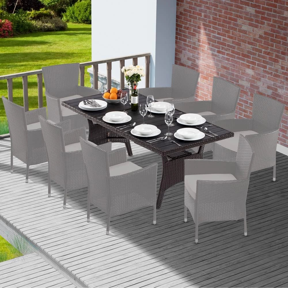 Tavolo da Giardino in Polyrattan & WPC con Ripiano 190x90x74cm Altezza Regolabile Outdoor