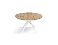 PAZZO DESIGN Tavolo Allungabile con Gambe Incrociate rotondo, Made in Italy, Basamento bianco, Rovere rustico