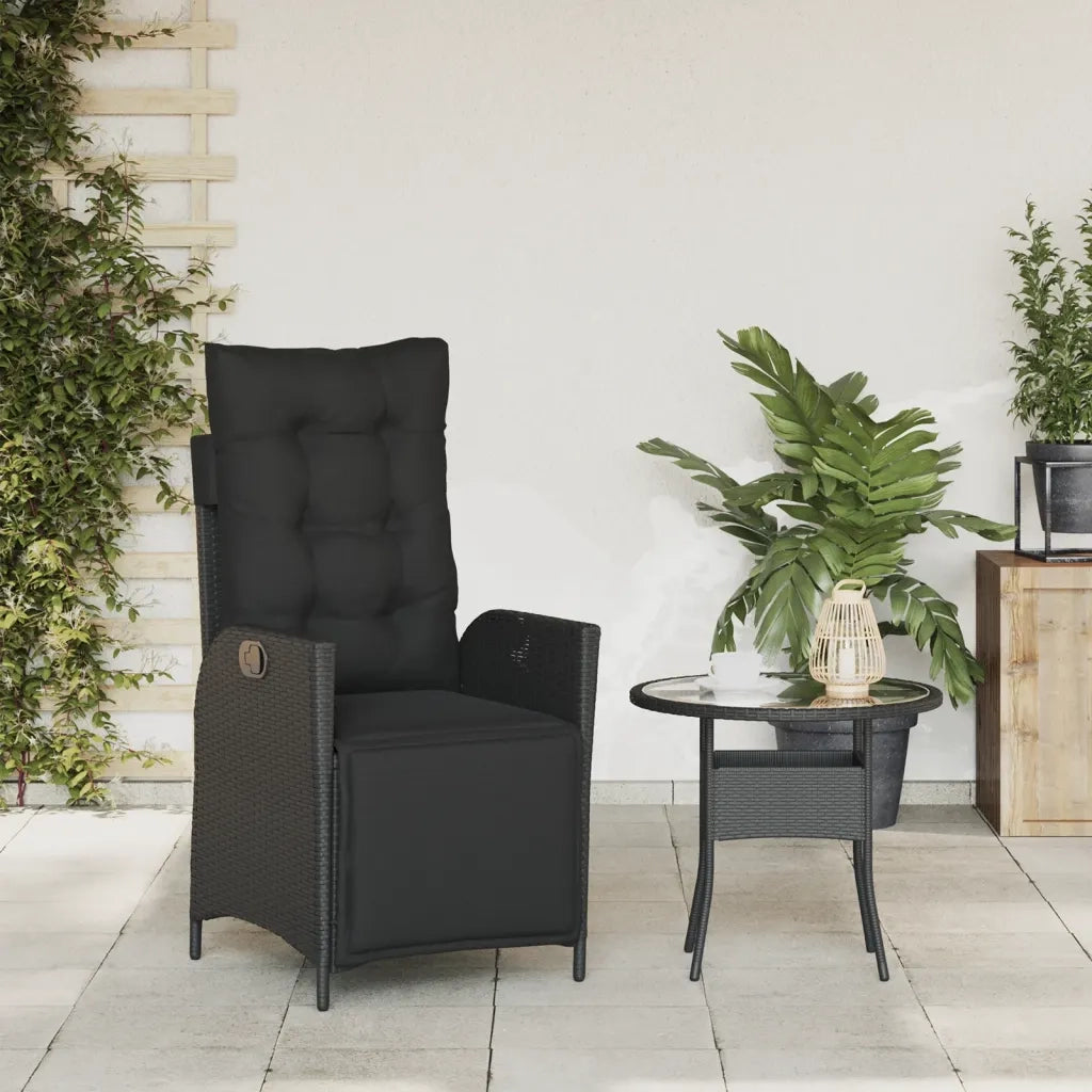 Sedia Reclinabile da Giardino | Sedie da Esterno con Poggiapiedi Nera Polyrattan