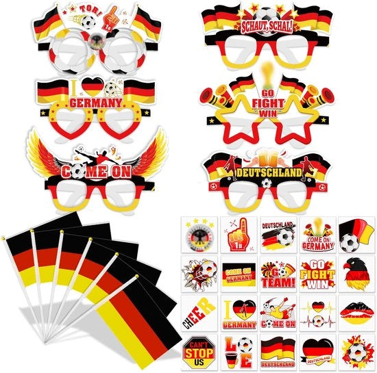 Decorazioni per Feste di Calcio - Occhiali Finto - Tatuaggi - Bandiere Tedesche/Inglese/Francesi - Decorazioni per Società Sportive - Feste di Calcio