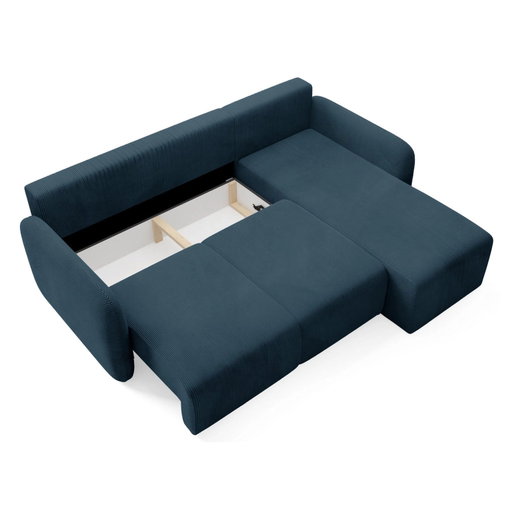 Ranco, Divano Letto con Penisola Contenitore, 245x185 cm blu