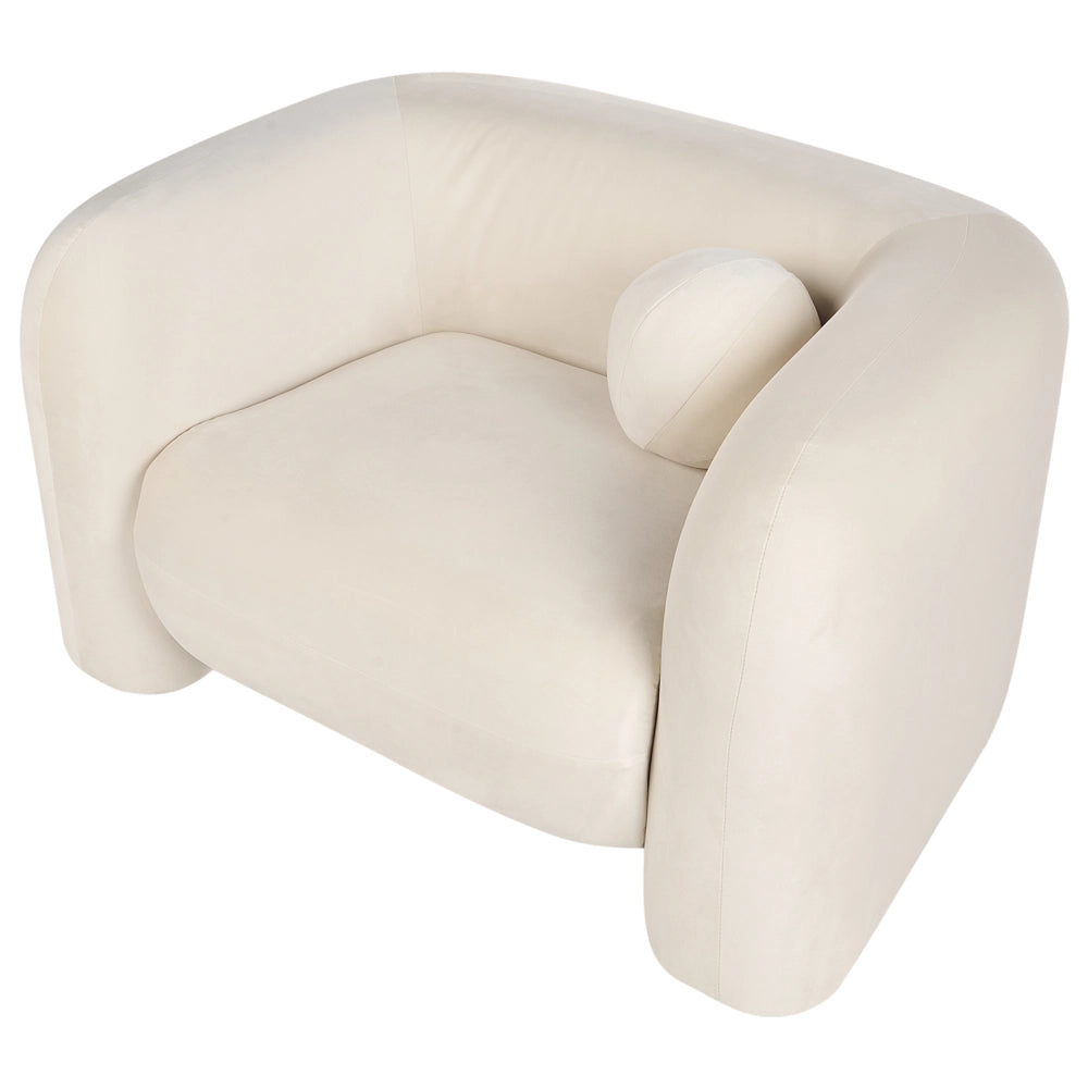 Poltrona in velluto bianco con cuscino rotondo stile glamour retrò soggiorno