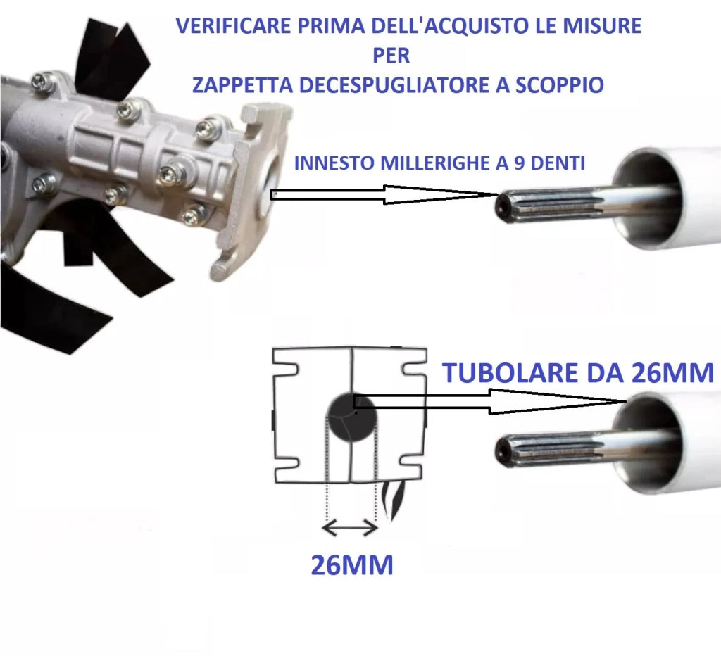 Gruppo zappette decespugliatore motozappa fresa ingranaggio Zappe 9 denti Ø26 mm