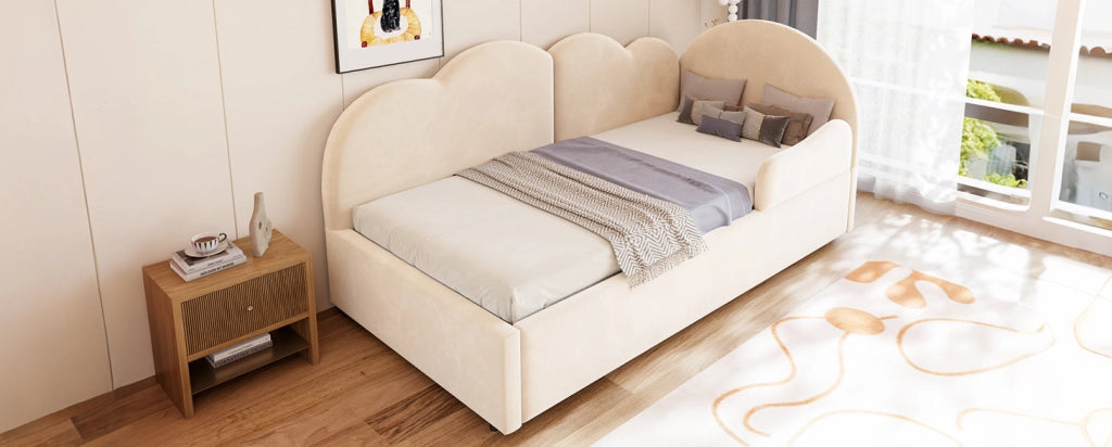 Divano letto imbottito a L con letto estraibile 90x200+90x190, velluto, design salvaspazio