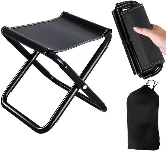 Sedia da campeggio - Sedia pieghevole trasportabile - 1 pezzo - Mini sedia pieghevole e sedia leggera - Sedia pieghevole per viaggi, escursioni, giardino, pesca, barbecue, spiaggia - con tasca di stoccaggio - Nero - 23 x 26 x 31 cm