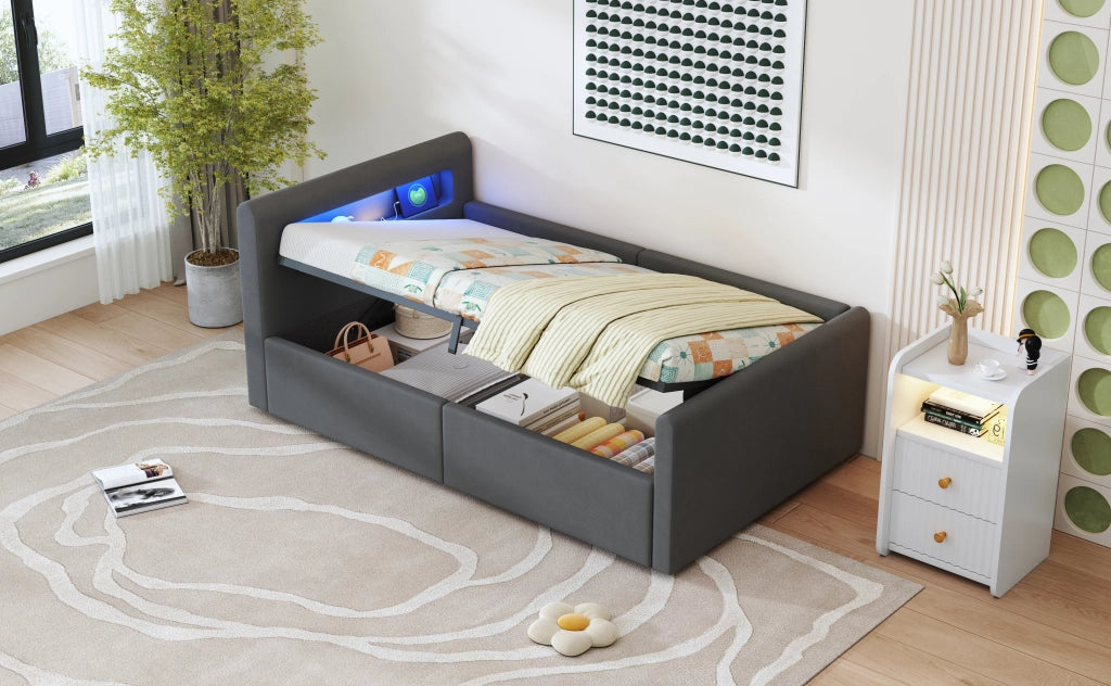 letto imbottito velluto grigio scuro 90 x 200 cm