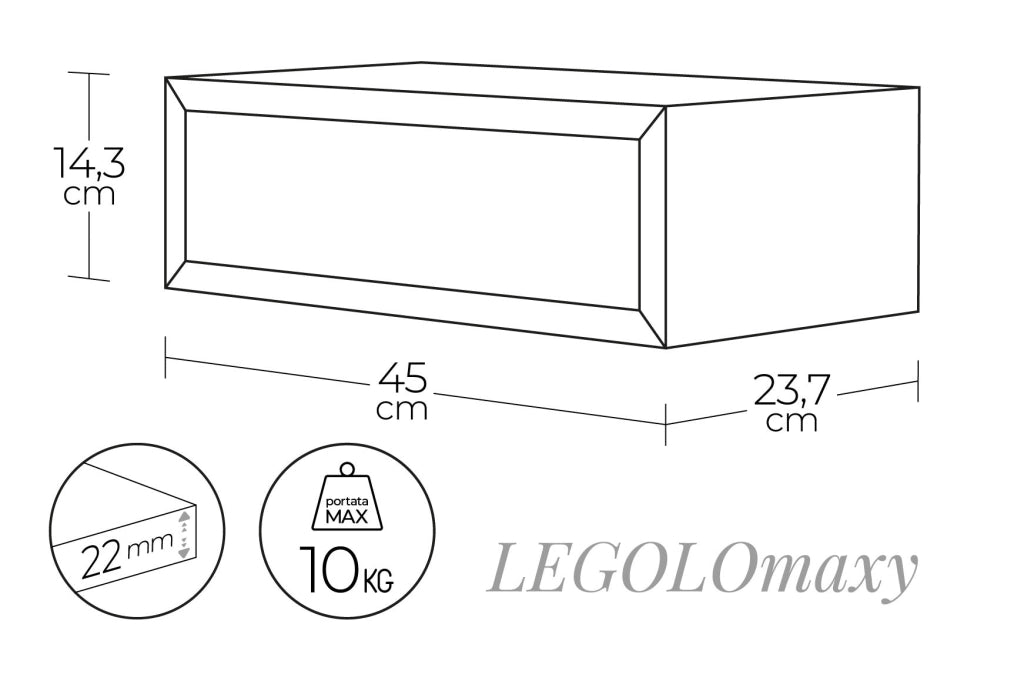 Mensola da Parete 1 Cassetto 45x13,4x23,7 cm in Fibra di Legno Lego Maxi Rovere Grigio New