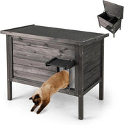 Cuccia Gatto Esterno Inverno 88 x 55 x 71 cm, Casetta Gatti Calda in Legno con Isolamento in Schiuma, Tetto Apribile in Asphalt e Porta, Rifugio termica per Gatti Multipli (Nero)
