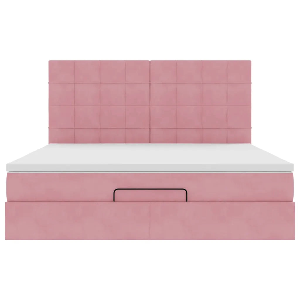 Struttura Letto Pouf con Materassi Rosa 180x200 cm Velluto