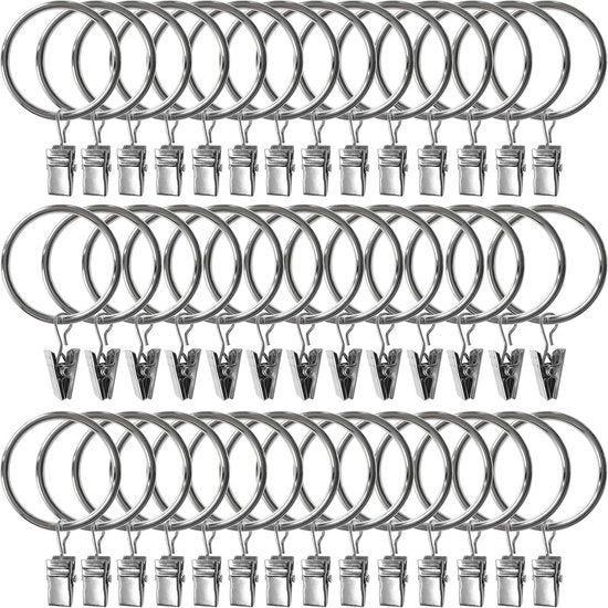 40 pacchi di anelli per tenda con clip, clip per tenda con anello, anelli per tenda 1,5 pollici di diametro interno, adatto a barre per tenda fino a 1,2 pollici - Argento bianco