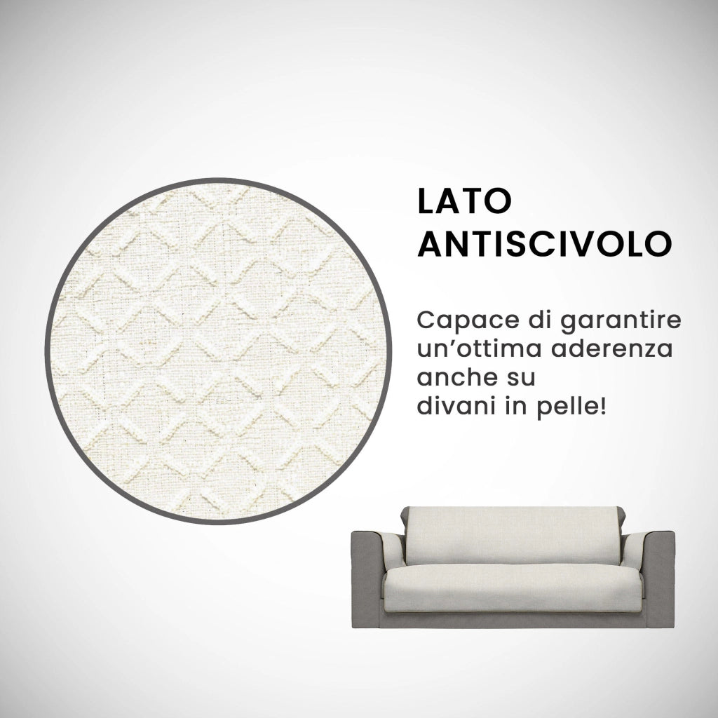 Copridivano con Copri Braccioli Seduta 60 cm in Poliestere Panna