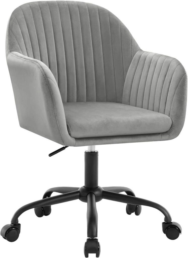 Sedia da Ufficio, Sedia da Toeletta, Poltrona Ergonomica, Ampia, in Velluto Imbottita, Regolabile in Altezza per Ufficio e Camera da Letto, Grigio Chiaro, BS166hgr