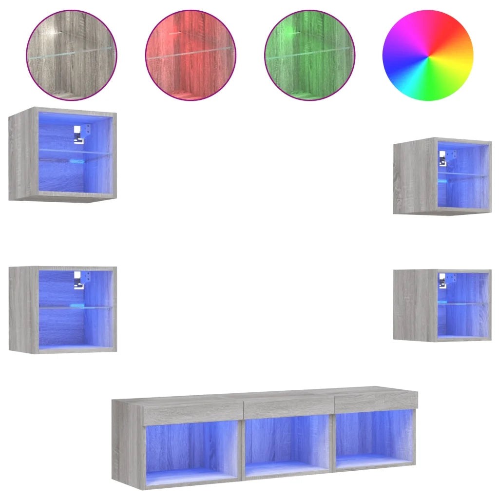 Mobili TV a Muro con LED 7pz Grigio Sonoma Legno Multistrato 3216588
